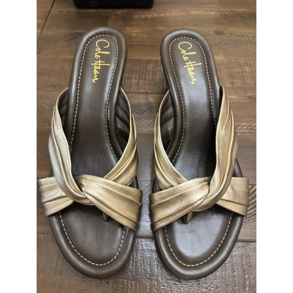 Cole Haan Nike Air Wedge Sandals Gold Brown womens 9.5B
